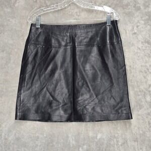 Cache Vintage Black 100% Leather Mini Skirt Size 10 Y2K‎ Goth Grunge Biker Retro